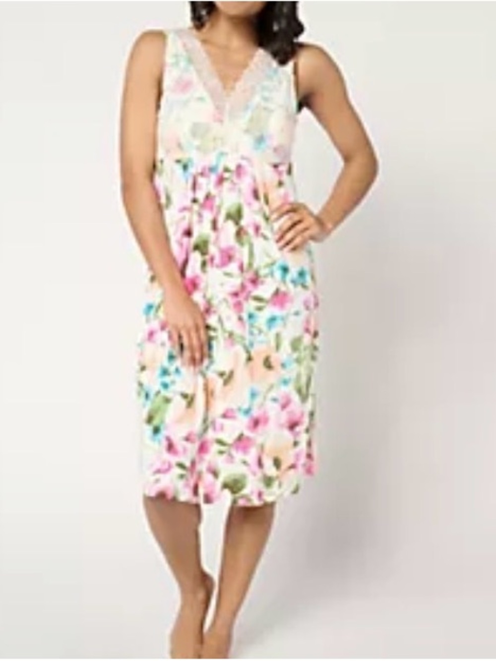New QVC Breezies Lounge Lace Chemise Gown with Built-in Bra / XS
